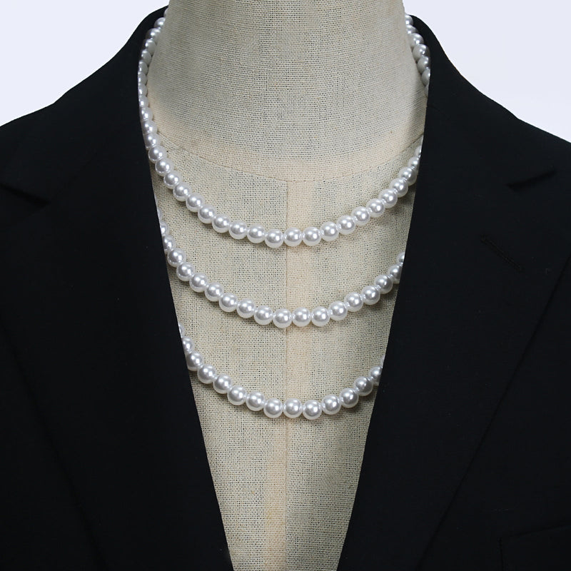 Layer Long Round Pearl Chain Pearl Necklace