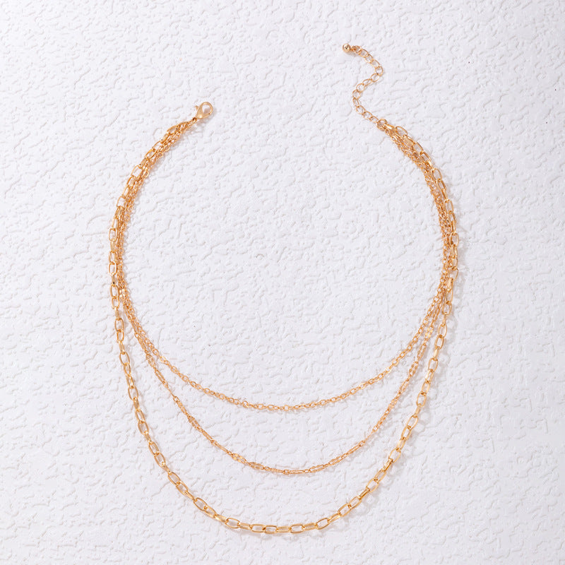 Simple Three Layer Snake Bone Chain Necklace