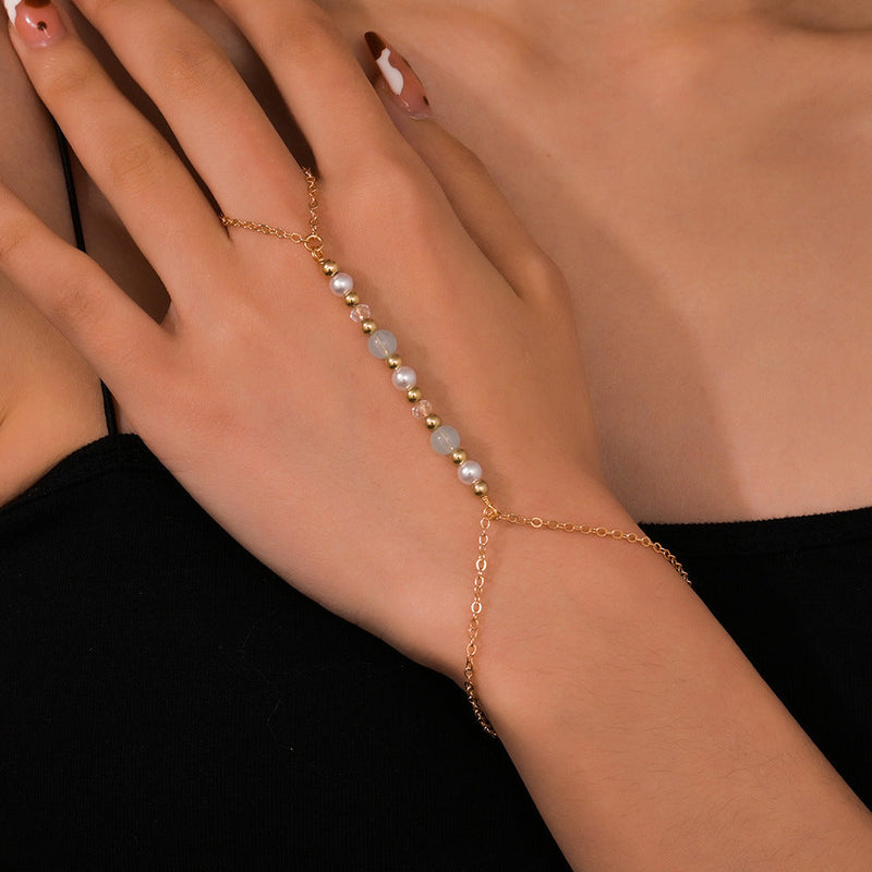 Pearl Finger Bracelets Ring Hand