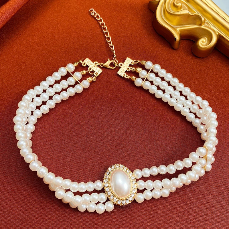 White Three Layer Pearl Bead Necklace