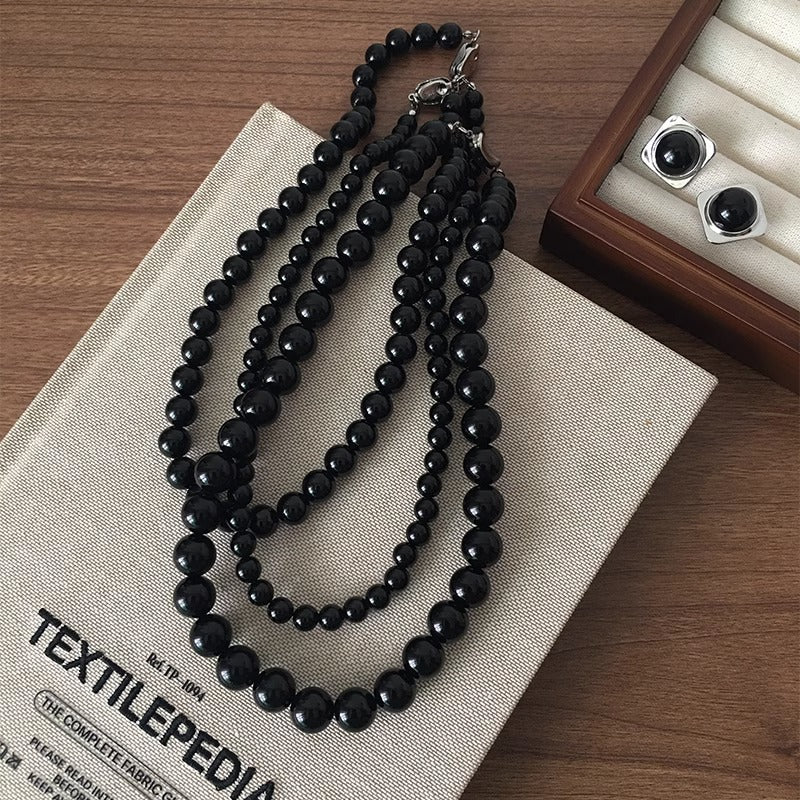 Nature Stone Black Red Beaded agate necklace