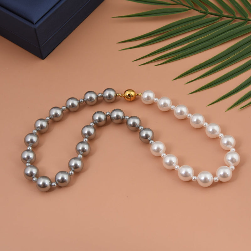 White Grey Pearls Beaded Necklace