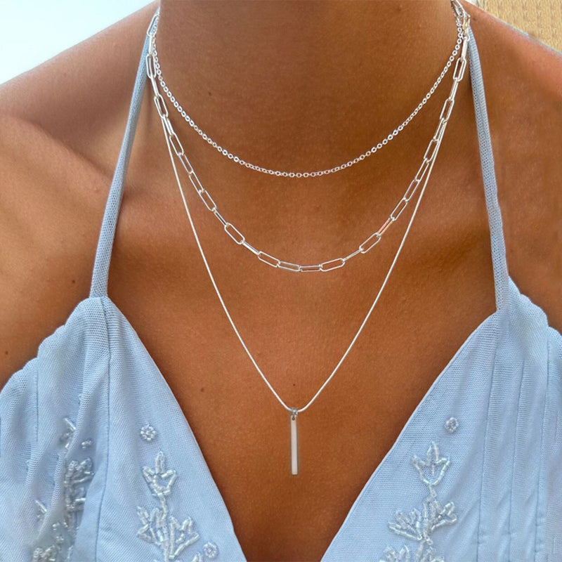 Boho Bar Multilayer Simple Layered Bar Drop Pendant Necklace