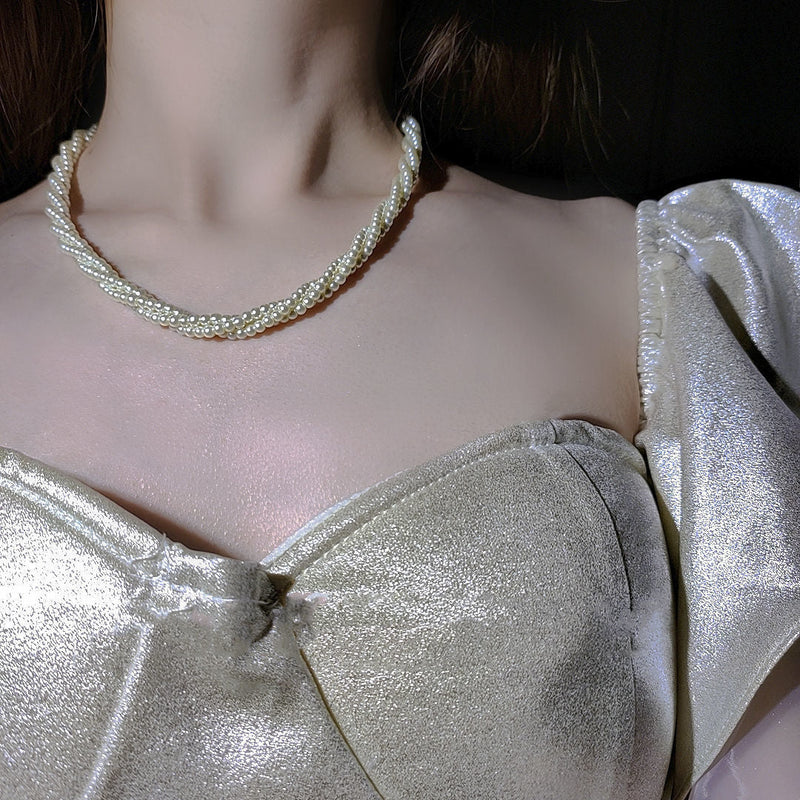 Multi layers women choker Pearl Necklace Round Twisted