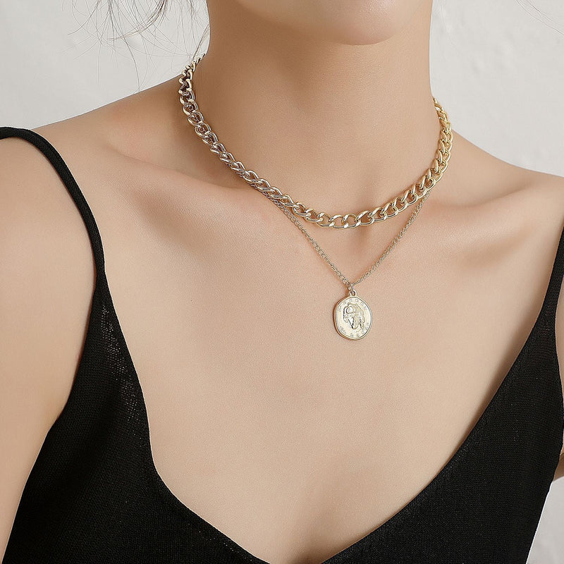 Multi layer Coin Chain Choker Necklace