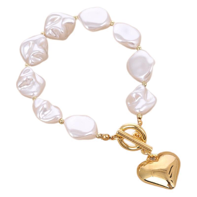 Baroque Imitated Pearl Peach Heart Pendant Necklaces