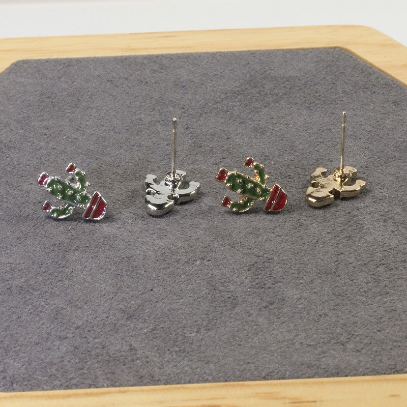 Enamel cactus Stud Earring