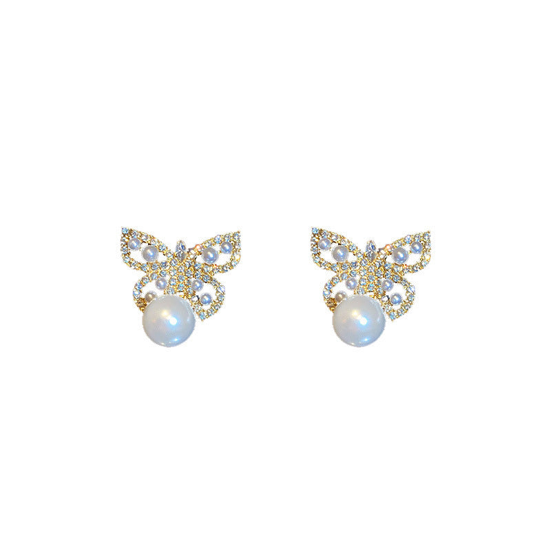 Pearl Butterfly Rhinestone Earrings for Women