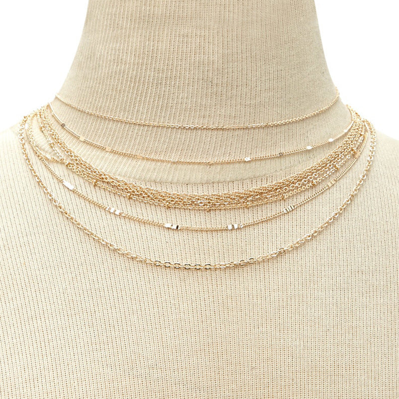 Multi Layer Tassel Metal Collarbone Chain Necklace