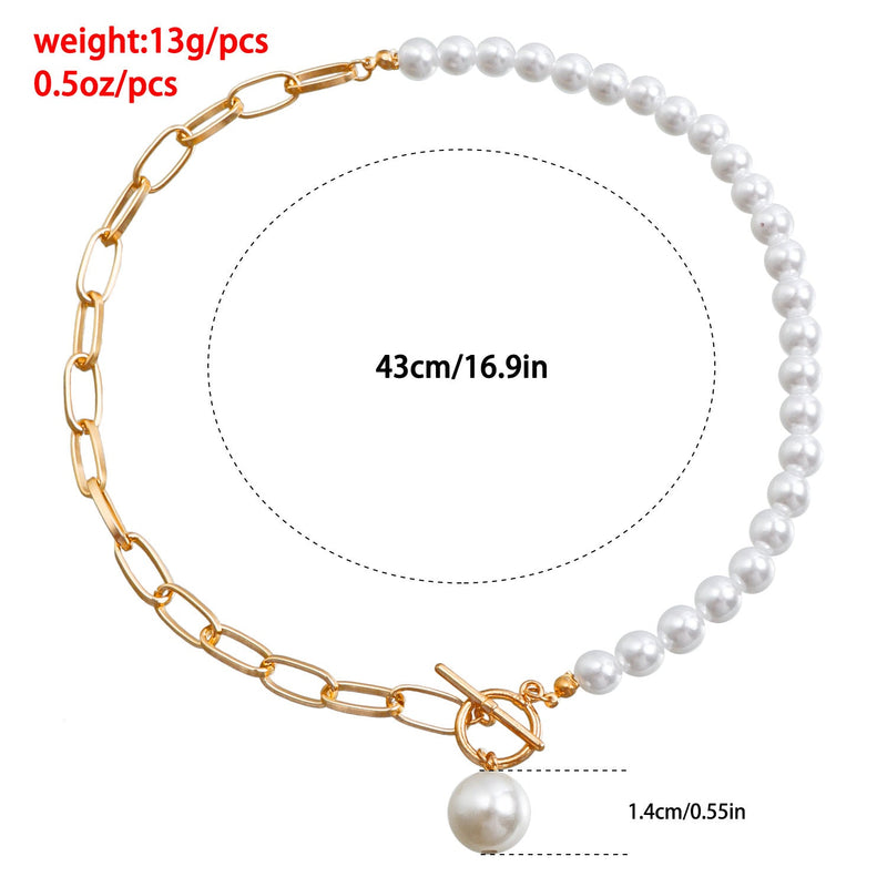 Pearl Necklace Sweater Gold Chain with Toggle Clasp