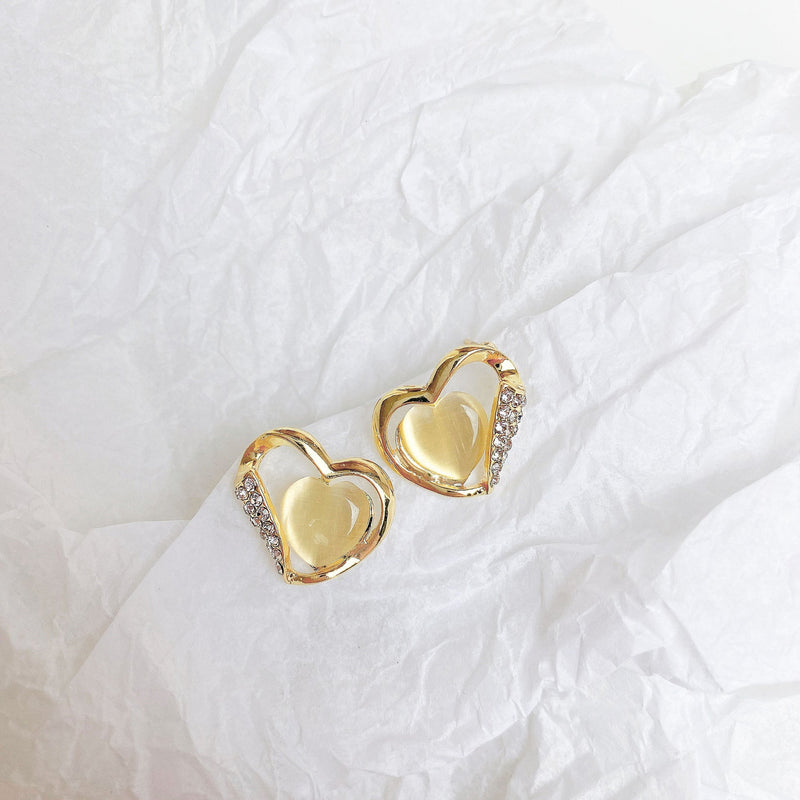 Fashion Rhinestone Heart Opal Stud Earrings