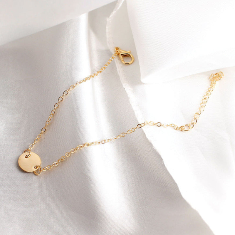 Round Disc Charm Link Chain Bracelet