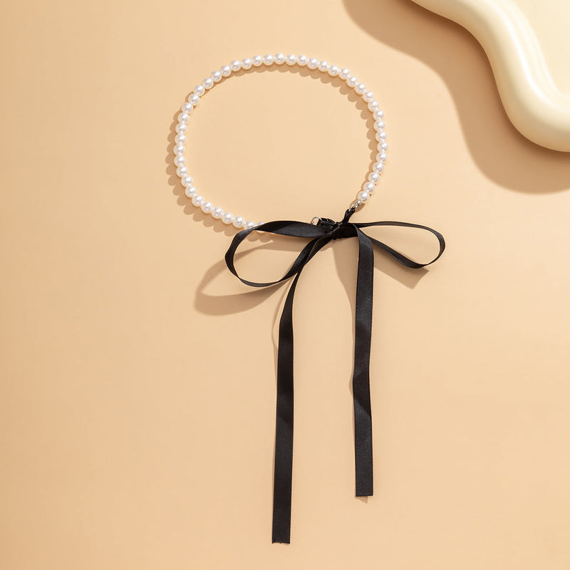 Long Black Velvet Ribbon Bow Choker