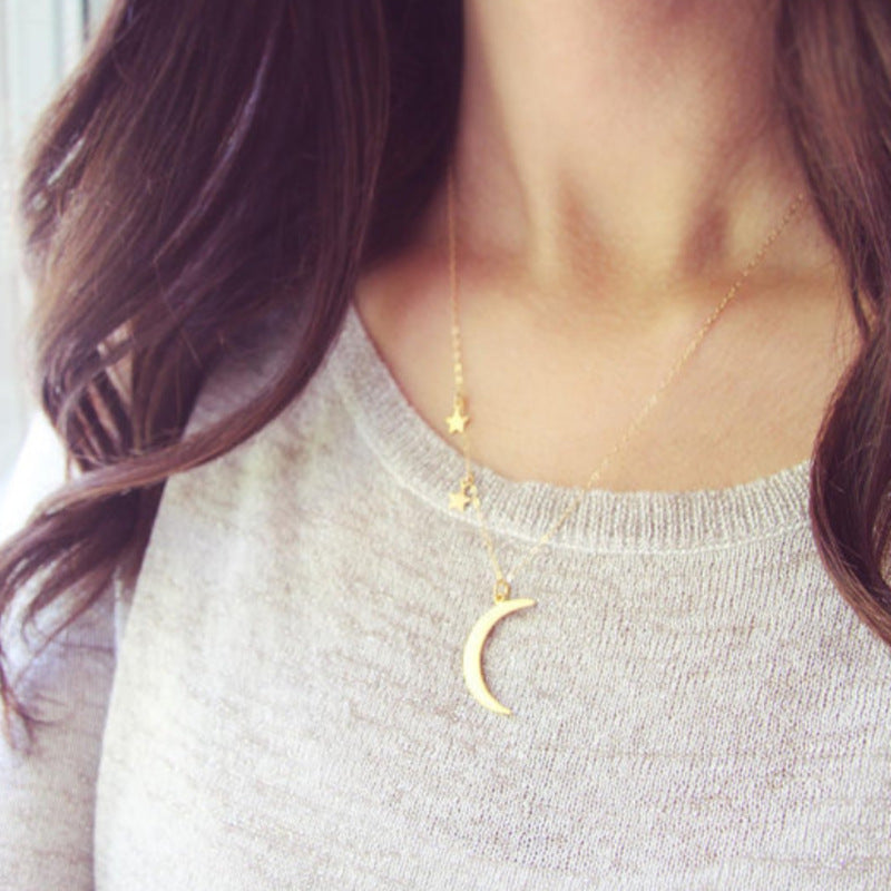 Crescent Moon Star Necklace