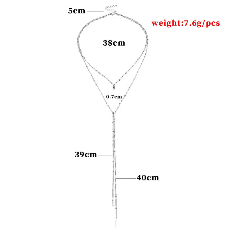 Double Layer Tassel Long Bead Chain Choker Necklace