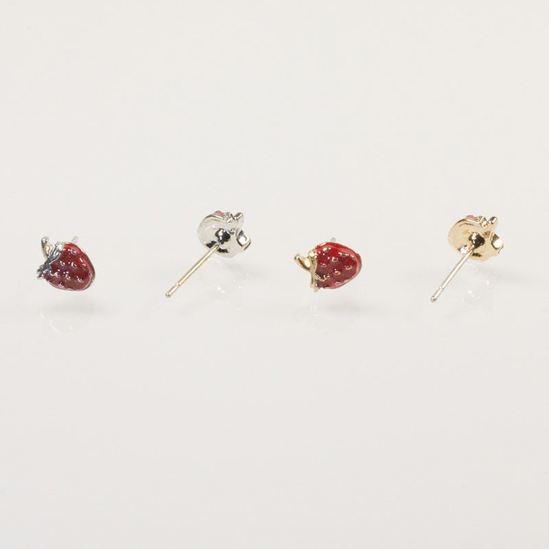 Cute Red Strawberry Fruit Stud Earrings