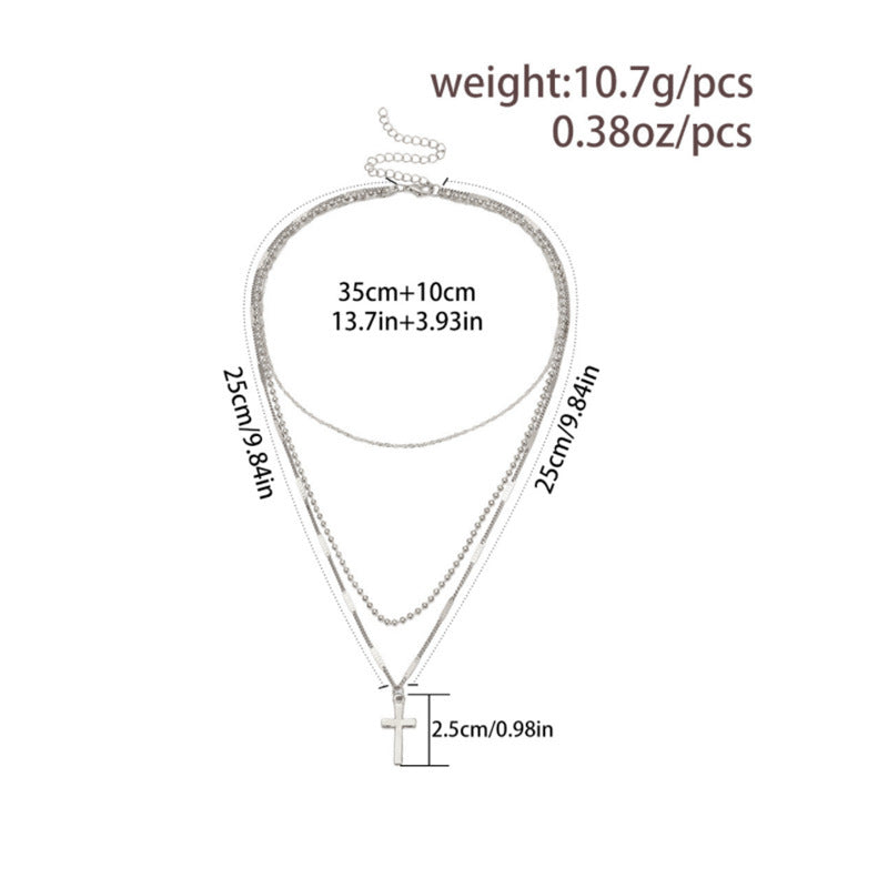 Vintage Multi Layer Chain Necklace Cross Pendant