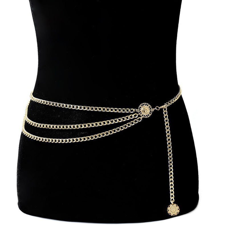 Layered Hollowed-Out Coin Belly Chain Bikini Belt Chain Gold Coin Tassels Waist Body Jewelry