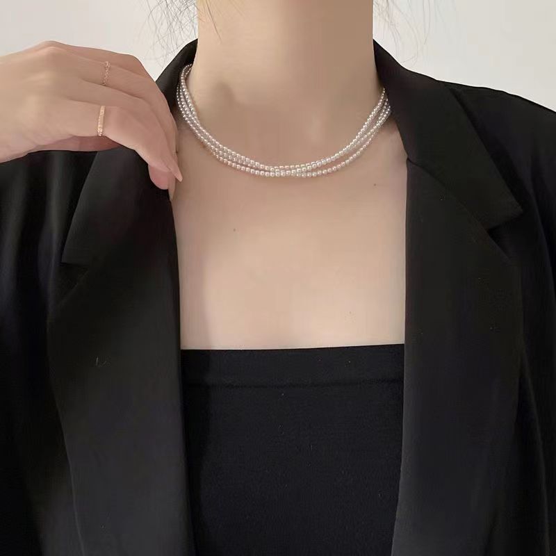 Vintage Double Layer Baroque Imitation Pearl Bead Necklace Choker