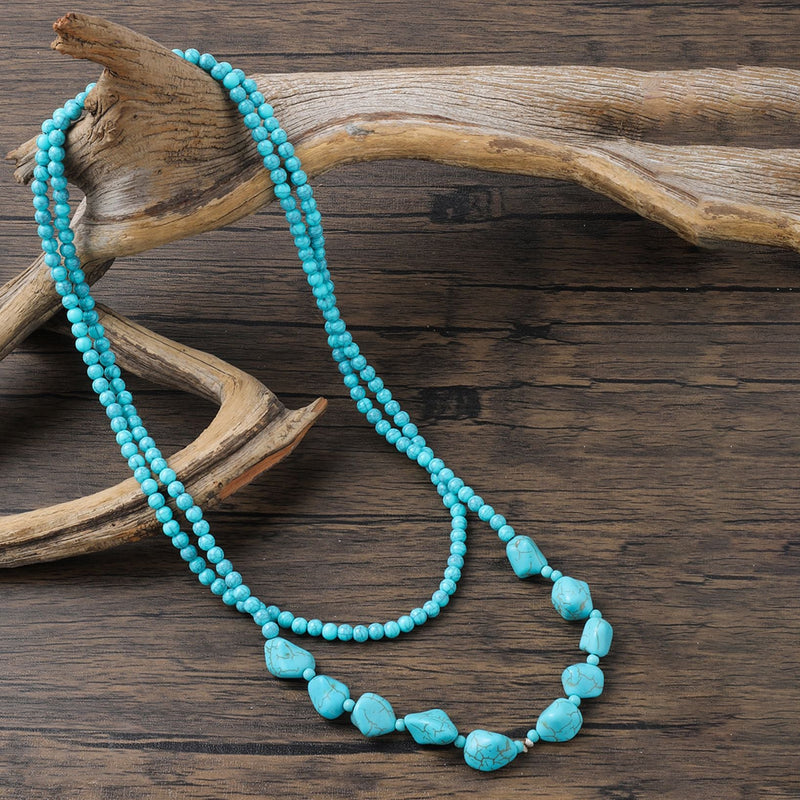 Blue Teardrop Turquoise Beaded Necklace