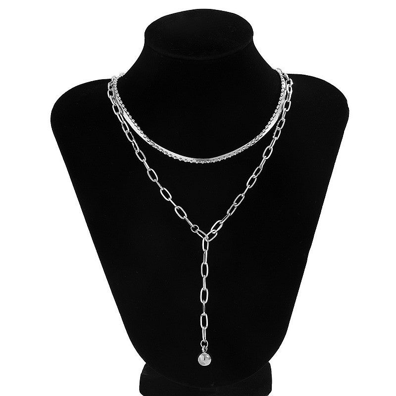 Round Bead Chain Flat Snake Chain Multi-layer Necklace