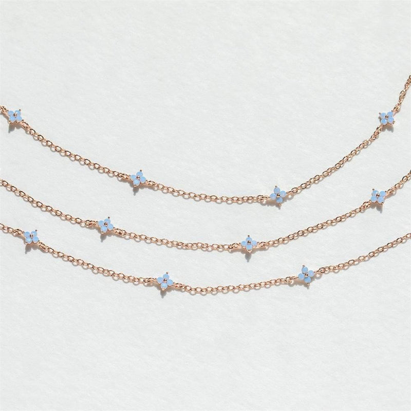 18K Gold Plated Tiny Blue Flower Necklace For Women, Gold Color Cute Pendant Necklace, Trendy Female Fashion Jewelry | Cubic Zirconia