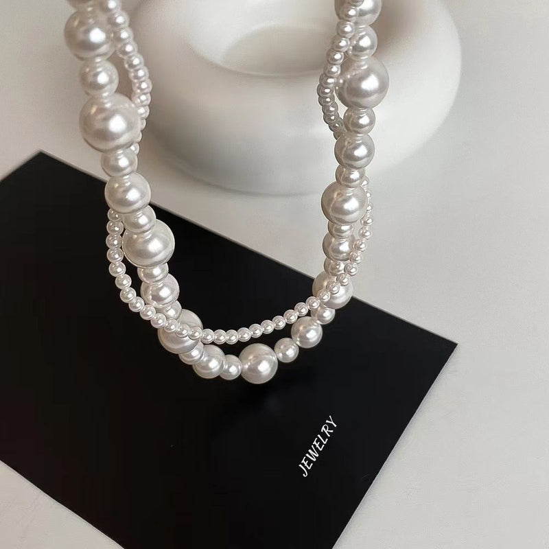 Three-Layer Pearl Strand Necklace for Women