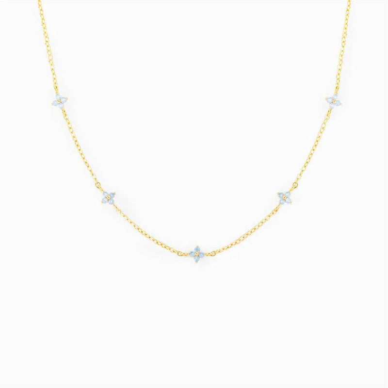 18K Gold Plated Tiny Blue Flower Necklace For Women, Gold Color Cute Pendant Necklace, Trendy Female Fashion Jewelry | Cubic Zirconia