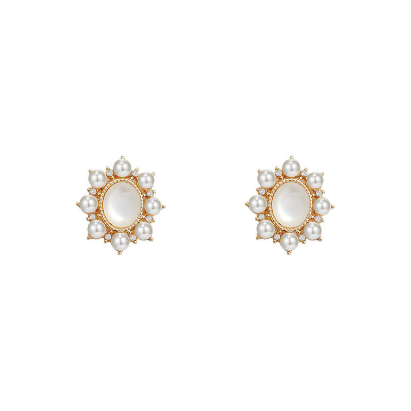 Opal Pearl Oval Geometric Earrings