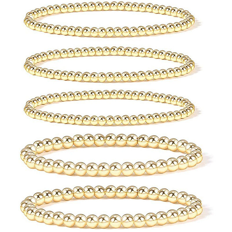 Metallic Round Bead Stretch Bracelet Set