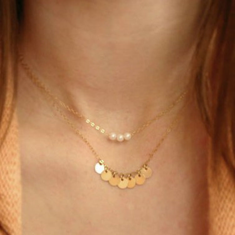 Round Coin Pearls Pendant Chain Necklaces