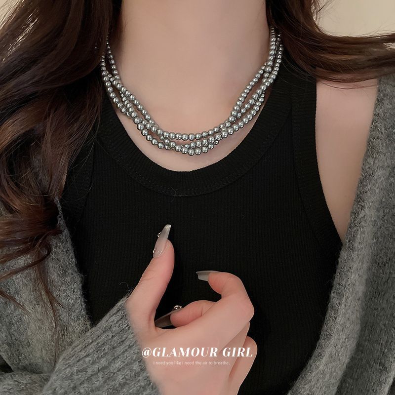 Retro Choker Multi Layer Pearl Necklace Women