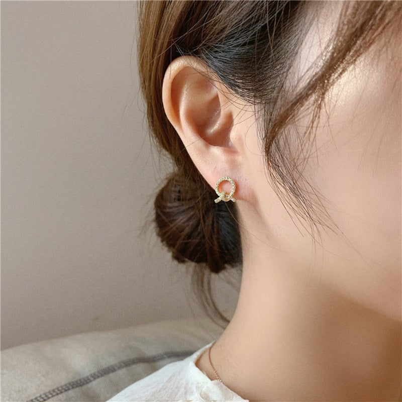 Rhinestone Circle Bow Stud Earrings