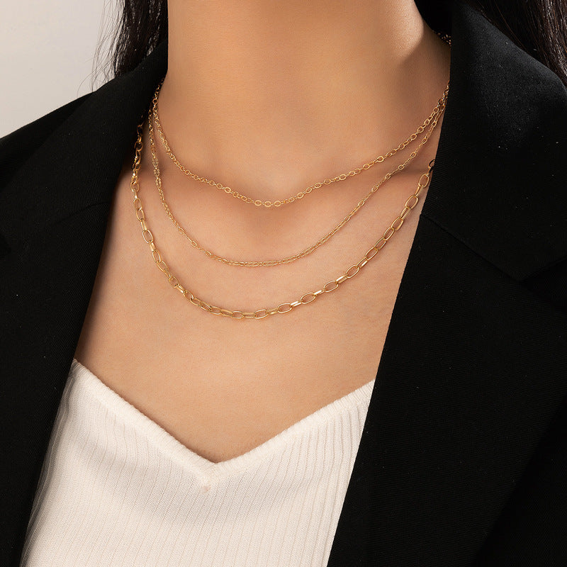Simple Three Layer Snake Bone Chain Necklace