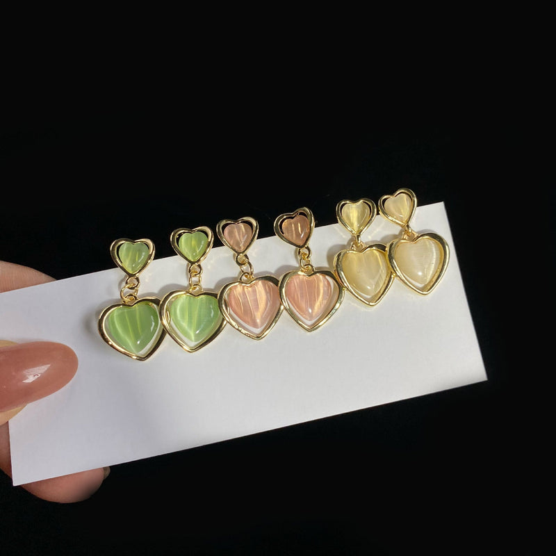 Opal Heart Stud Drop Earrings