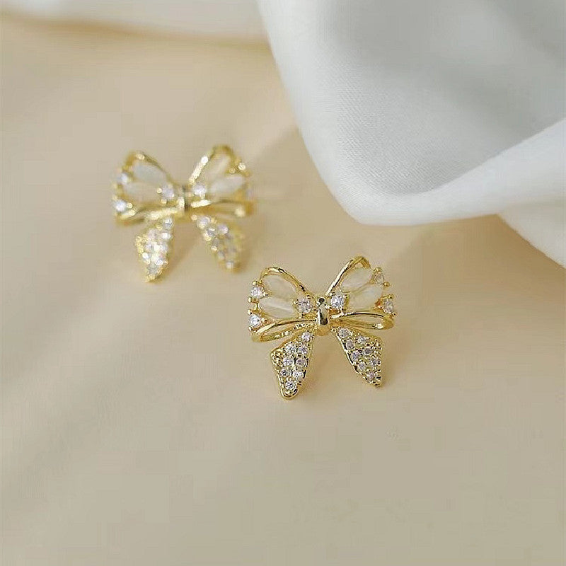 Opal Butterfly Bow Knot Stud Earrings