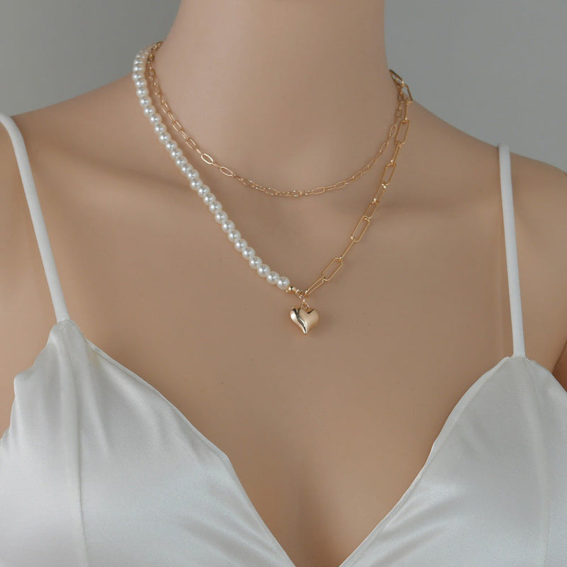 Pearl Half-Paper Clip Chain Necklace