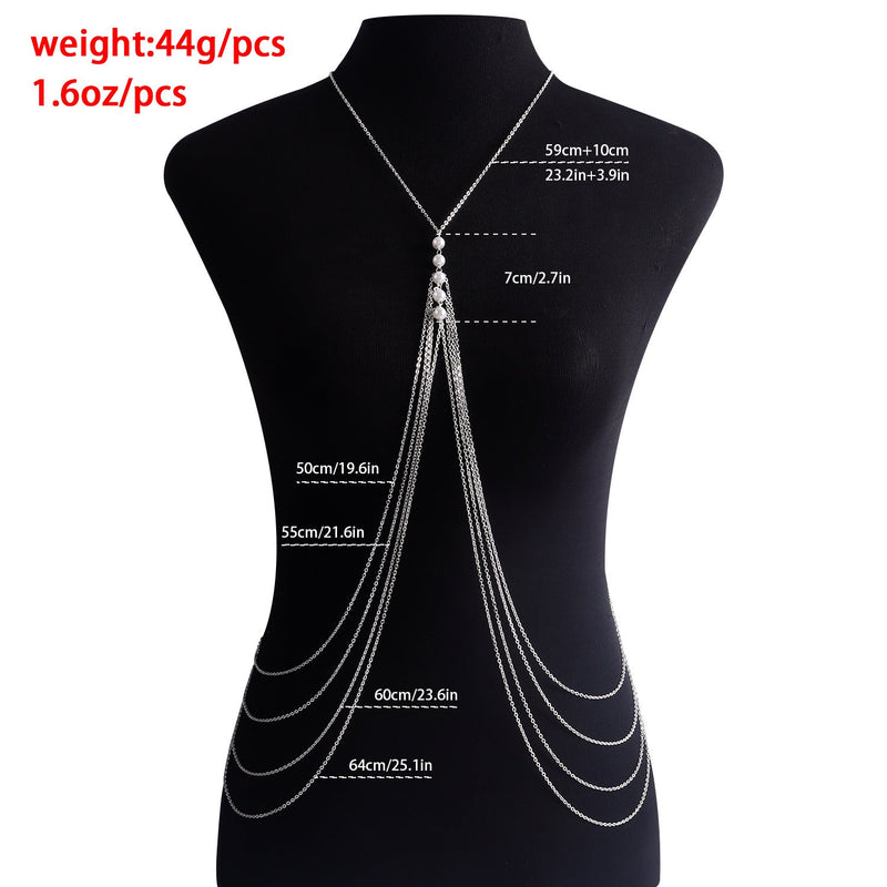 Sexy Hottie Geometric Imitation Pearl Multi-layer Body Chain