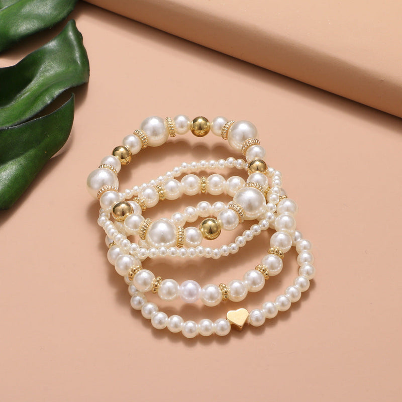 Imitation Pearl White Beaded Bracelet Set