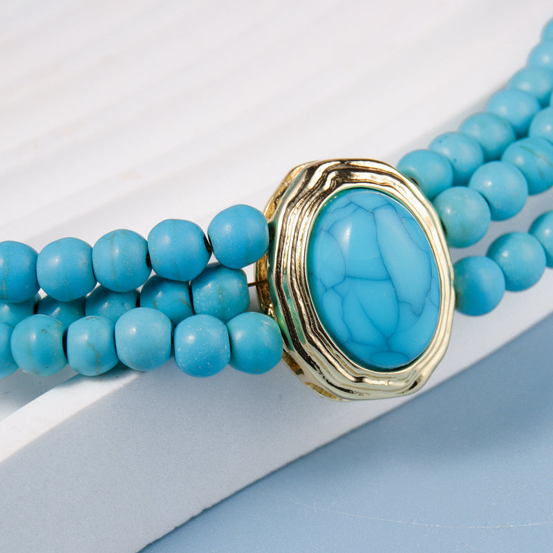 Geometric Beaded Necklace Simple Turquoise Multi-layer