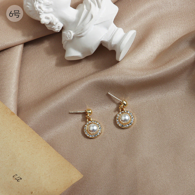 Retro Long Rhinestone Earrings Pearl