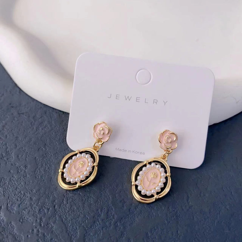 Enameled Pearl lower Beads Earrings