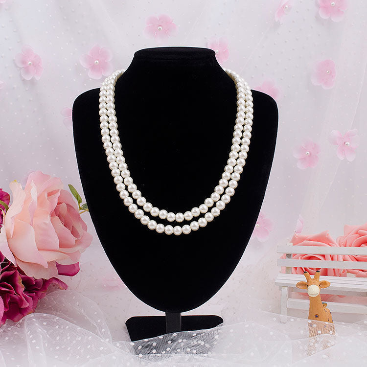 Double Layered Glass Pearl Statement Necklace Wedding Bride