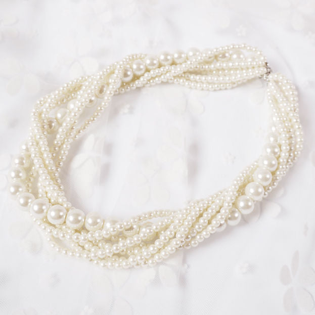 Vintage Choker Faux Pearl Multi Strand Twisted Necklace