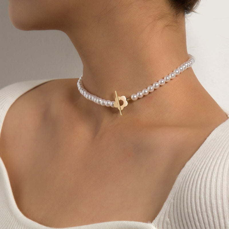 Bohemian Style OT Buckle Flower Shape Pearl Choker Necklace