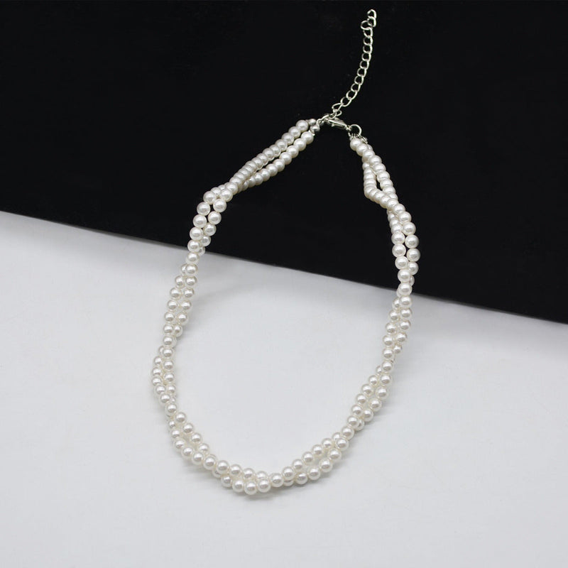 Multi layers women choker Pearl Necklace Round Twisted