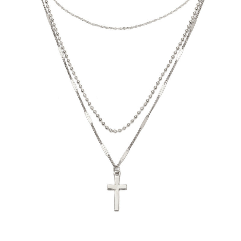 Vintage Multi Layer Chain Necklace Cross Pendant