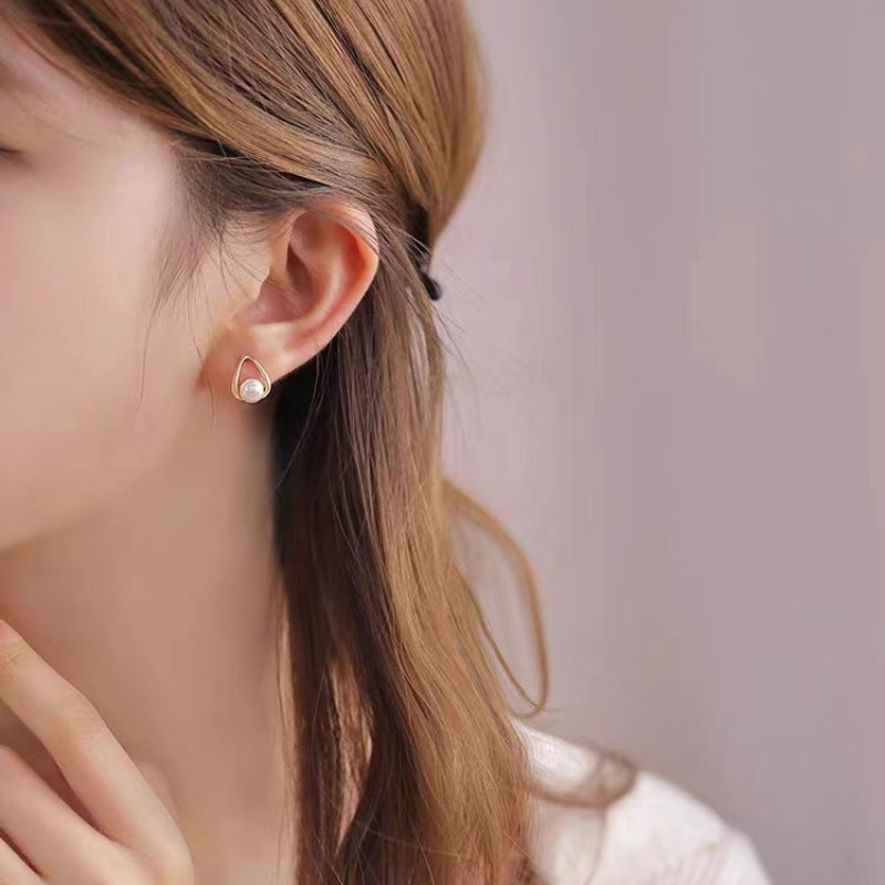 Triangle Waterdrop Pearl Stud Earrings