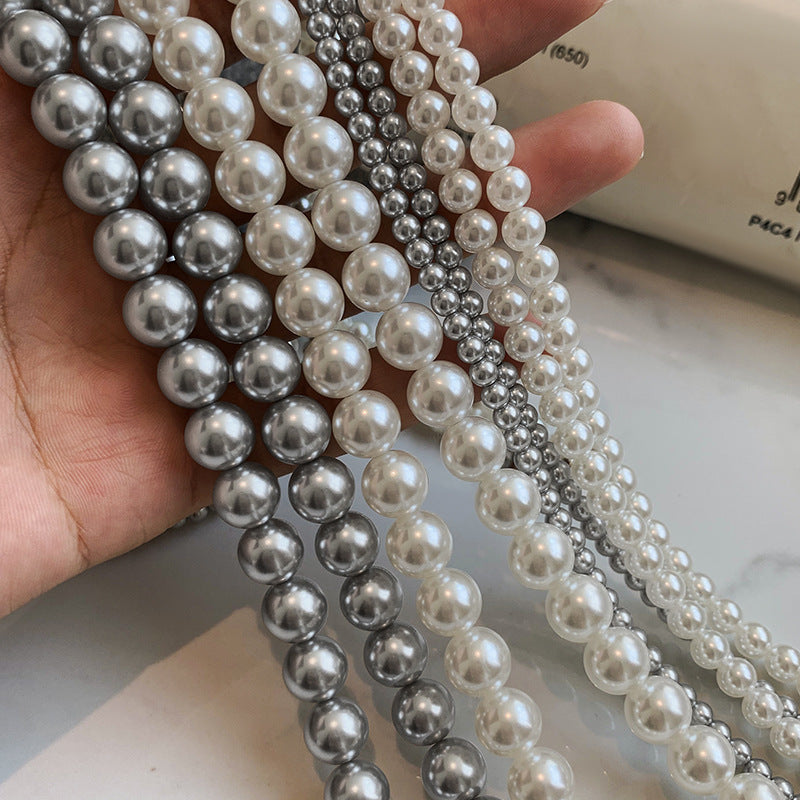 Long Gray Glass Pearl Vintage Charm Necklace