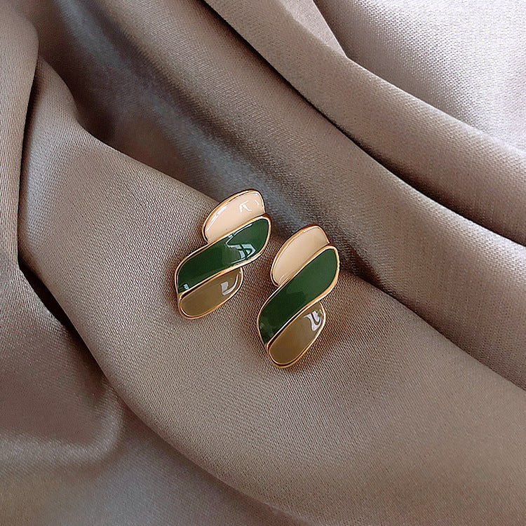 Green Enamel Irregular Stud Earring